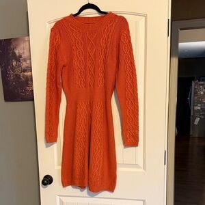 Orange Cable Knit Sweater Dress